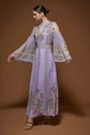 Shop_Nirraamyaa_Purple Bemberg, Crepe Rhinestones, Embroidery Keyhole Designer Kaftan With Belt _Online_at_Aza_Fashions
