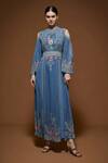 Buy_Nirraamyaa_Gray Bemberg, Crepe, Viscose, Georgette Rhinestones Designer Kaftan With Belt _Online_at_Aza_Fashions