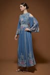 Shop_Nirraamyaa_Gray Bemberg, Crepe, Viscose, Georgette Rhinestones Designer Kaftan With Belt _Online_at_Aza_Fashions