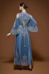 Shop_Nirraamyaa_Gray Bemberg, Crepe, Viscose, Georgette Rhinestones Designer Kaftan With Belt _at_Aza_Fashions