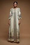 Nirraamyaa_Beige Bemberg, Crepe Rhinestones Round Neck Embellished Jacket Set _Online_at_Aza_Fashions