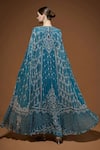 Shop_Nirraamyaa_Teal Viscose Georgette Rhinestones Round Neck Blue Cape Kurta Set _at_Aza_Fashions