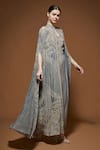 Shop_Nirraamyaa_Gray Bemberg, Crepe Rhinestones Keyhole Neck Designer Cape And Kurta Set _Online_at_Aza_Fashions
