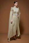 Buy_Nirraamyaa_Ivory Bemberg Rhinestones Round Neck Designer Embellished Dress _Online_at_Aza_Fashions