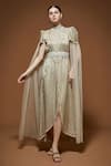 Nirraamyaa_Ivory Bemberg Rhinestones Round Neck Designer Embellished Dress _at_Aza_Fashions