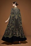 Shop_Nirraamyaa_Black Bemberg, Crepe Rhinestones, Embroidery Keyhole Detailed Cape And Kurta Set _at_Aza_Fashions