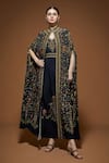 Buy_Nirraamyaa_Black Bemberg, Crepe Rhinestones, Embroidery Keyhole Detailed Cape And Kurta Set _at_Aza_Fashions