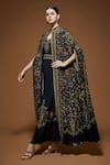 Buy_Nirraamyaa_Black Bemberg, Crepe Rhinestones, Embroidery Keyhole Detailed Cape And Kurta Set _Online_at_Aza_Fashions