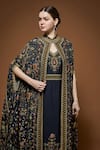 Nirraamyaa_Black Bemberg, Crepe Rhinestones, Embroidery Keyhole Detailed Cape And Kurta Set _at_Aza_Fashions