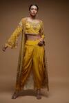 Shop_Nirraamyaa_Mustard Bemberg, Crepe Rhinestones Round Neck Embellished Jacket Set _Online_at_Aza_Fashions