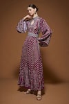 Nirraamyaa_Fuchsia Bemberg, Crepe Rhinestones Keyhole Neck Fuschia Work Tunic _Online_at_Aza_Fashions