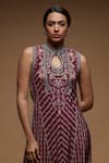 Nirraamyaa_Wine Bemberg, Crepe Keyhole Neck Rhinestone Embellished Tunic _Online_at_Aza_Fashions