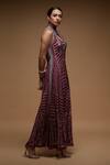Buy_Nirraamyaa_Wine Bemberg, Crepe Keyhole Neck Rhinestone Embellished Tunic _Online_at_Aza_Fashions