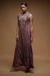 Shop_Nirraamyaa_Wine Bemberg, Crepe Keyhole Neck Rhinestone Embellished Tunic _Online_at_Aza_Fashions