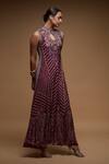 Shop_Nirraamyaa_Wine Bemberg, Crepe Keyhole Neck Rhinestone Embellished Tunic _at_Aza_Fashions