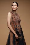 Nirraamyaa_Black Bemberg, Crepe Rhinestones Keyhole Neck Work Designer Tunic _at_Aza_Fashions