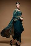 Buy_Nirraamyaa_Green Bemberg, Crepe Rhinestones Round Neck Teal Embellished Jacket Set _Online_at_Aza_Fashions