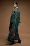 Nirraamyaa_Green Bemberg, Crepe Rhinestones Round Neck Teal Embellished Jacket Set _at_Aza_Fashions