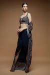 Nirraamyaa_Blue Bemberg, Crepe Rhinestones, Embroidery Round Designer Embellished Set _Online_at_Aza_Fashions