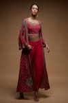 Buy_Nirraamyaa_Fuchsia Bemberg, Crepe Rhinestones Square Neck, Open Fuschia Work Jacket Set _at_Aza_Fashions