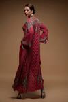 Shop_Nirraamyaa_Fuchsia Bemberg, Crepe Rhinestones Square Neck, Open Fuschia Work Jacket Set _at_Aza_Fashions
