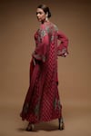 Buy_Nirraamyaa_Fuchsia Bemberg, Crepe Rhinestones Square Neck, Open Fuschia Work Jacket Set 