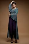 Buy_Nirraamyaa_Green Bemberg, Crepe Rhinestones Round Neck Teal Work Blouse Pant Jacket Set 