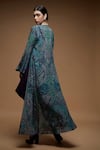 Shop_Nirraamyaa_Green Bemberg, Crepe Rhinestones Round Neck Teal Work Blouse Pant Jacket Set _at_Aza_Fashions