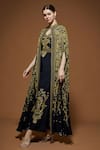 Nirraamyaa_Black Bemberg, Crepe Rhinestones, Embroidery Keyhole Designer Cape And Kurta Set _Online_at_Aza_Fashions