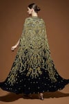 Shop_Nirraamyaa_Black Bemberg, Crepe Rhinestones, Embroidery Keyhole Designer Cape And Kurta Set _at_Aza_Fashions
