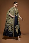 Shop_Nirraamyaa_Black Bemberg, Crepe Rhinestones, Embroidery Keyhole Designer Cape And Kurta Set _Online_at_Aza_Fashions