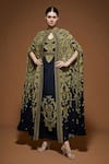 Buy_Nirraamyaa_Black Bemberg, Crepe Rhinestones, Embroidery Keyhole Designer Cape And Kurta Set _at_Aza_Fashions