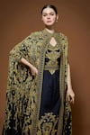 Buy_Nirraamyaa_Black Bemberg, Crepe Rhinestones, Embroidery Keyhole Designer Cape And Kurta Set 