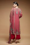 Shop_Nirraamyaa_Red Bemberg, Georgette, Crepe Rhinestones Round Fuchsia Designer Kurta Pant Set _at_Aza_Fashions