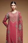 Buy_Nirraamyaa_Red Bemberg, Georgette, Crepe Rhinestones Round Fuchsia Designer Kurta Pant Set 