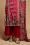 Shop_Nirraamyaa_Red Bemberg, Georgette, Crepe Rhinestones Round Fuchsia Designer Kurta Pant Set 