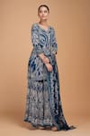 Nirraamyaa_Blue Bemberg, Crepe Rhinestones Round Neck Designer Kurta Sharara Set _Online_at_Aza_Fashions