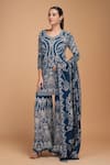 Buy_Nirraamyaa_Blue Bemberg, Crepe Rhinestones Round Neck Designer Kurta Sharara Set _at_Aza_Fashions
