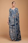 Nirraamyaa_Blue Bemberg, Crepe Rhinestones Round Neck Designer Kurta Sharara Set _at_Aza_Fashions