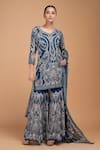 Buy_Nirraamyaa_Blue Bemberg, Crepe Rhinestones Round Neck Designer Kurta Sharara Set 