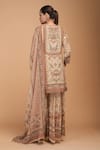 Shop_Nirraamyaa_Beige Bemberg, Crepe Rhinestones Round Neck Floral Kurta Set _at_Aza_Fashions
