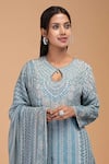 Shop_Nirraamyaa_Aqua Bemberg, Crepe Rhinestones Keyhole Neck Embellished Kurta Set _Online_at_Aza_Fashions