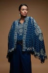 Nirraamyaa_Blue Bemberg, Crepe Designer Cape And Dhoti Pant Set _at_Aza_Fashions