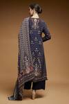 Shop_Nirraamyaa_Blue Bemberg, Crepe, Georgette Rhinestones Round Neck Designer Kurta Pant Set _at_Aza_Fashions