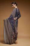 Nirraamyaa_Blue Bemberg, Crepe, Georgette Rhinestones Round Neck Designer Kurta Pant Set _Online_at_Aza_Fashions