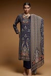 Buy_Nirraamyaa_Blue Bemberg, Crepe, Georgette Rhinestones Round Neck Designer Kurta Pant Set _at_Aza_Fashions