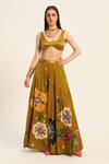 Buy_Ruhr India_Yellow Satin, Chiffon Embroidery Round Neck Ochre Inaya Sharara Set _at_Aza_Fashions