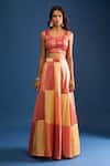 Buy_Samyukta Singhania_Multi Color Brocade, Silk Embroidery Round Neck Lehenga Set 