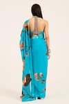 Shop_Ruhr India_Aqua Organza Embroidery, Beads Halter Neck Phirozi Blue Hand Aneri Saree Set _at_Aza_Fashions