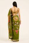 Shop_Ruhr India_Green Organza Embroidery Round Neck Padmini Hand Saree Set _at_Aza_Fashions